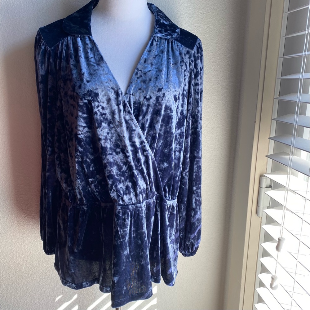 ModCloth Peak of Chic Crushed Velvet Top in Blue 1X